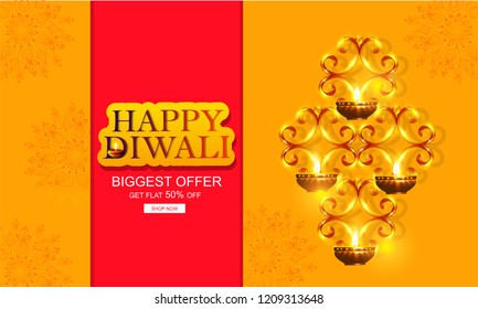 Creative abstract or poster for  happy Diwali or Deepawali with beautiful Deep or Rangoli design illustration, Diwali Greetings, Modern Diwali Greetings.