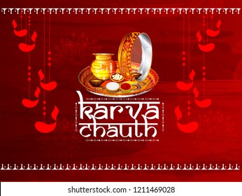 creative abstract or poster for Karwa Chauth or Karwa Chauth Poojan with beautiful design illustration.