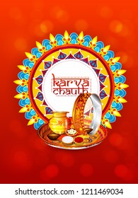 creative abstract or poster for Karwa Chauth or Karwa Chauth Poojan with beautiful design illustration.