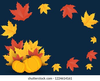 creative abstract or poster for Thanksgiving Day with nice and creative design illustration of a maple leaf with pumpkin in a dark background.