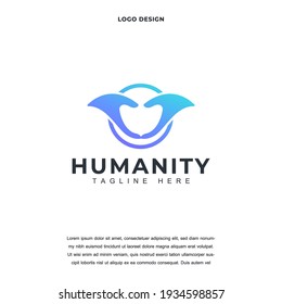 Creative abstract premium humanity with hand care icon logo design color editable vector illustration
