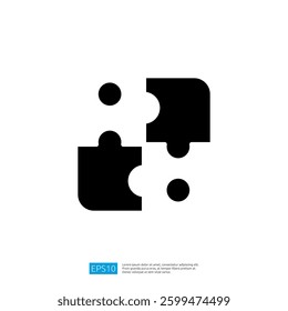 Creative abstract puzzle pieces in black design representing problem solving and cognitive challenges for educational and entertainment purposes in modern styling