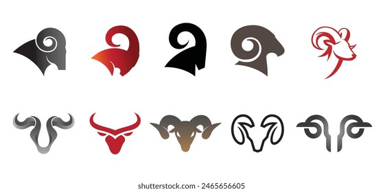 creativo abstracto ram horn head bighorn head colección set logo símbolo de Vector	