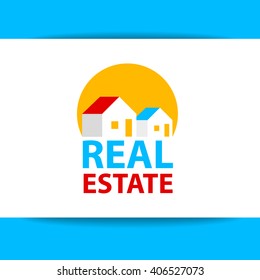 Icono creativo y abstracto del inmueble y plantilla de tarjeta de negocios.Plantilla de diseño del logotipo vectorial inmobiliario. Diseño del logotipo inmobiliario. Ilustración vectorial.