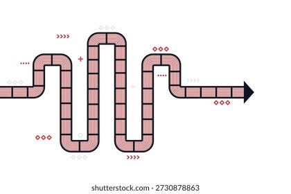 Creative abstract red and black ladder pathway with arrows on white background, symbol of growth, strategy, and success in modern design.