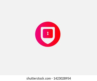 Creative abstract red logo icon shield with lock in circle for web or application