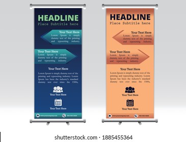 Kreatives und abstraktes Roll-Up-Banner. Banner zur Unternehmensauflösung. Standarddesign. Banner-Vorlage. Präsentation und Broschüre Flyer. Vektorgrafik. eps10