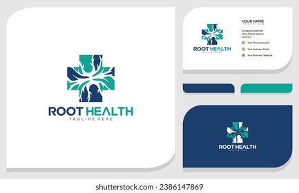 Creative abstract root of life with cross symbol combination on logo and business card design template