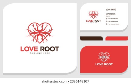 Creative abstract root of life with heart combination on logo and business card design template