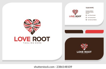 Creative abstract root of life with heart combination on logo and business card design template