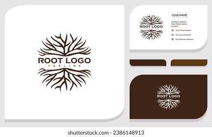 Creative abstract roots of life logo and business card design template