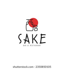 creative abstract sake icon logo vector design template with japan, outline and elegant style for restaurant and bar business