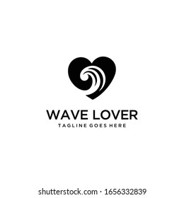 Plantilla con logotipo de ola marina abstracta creativa con signo cardíaco