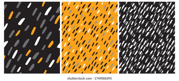 Creative Abstract Seamless Geometric Seamless Vector Patterns. Freehand Lines Isolated on an Orange and Black Background. Simple Abstract Vector Prints Ideal for Fabric, Layout, Cover.