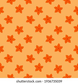 Creative abstract seamless pattern with bright orange tropical flowers ornament. Pastel background. Vector illustration for seasonal textile prints, fabric, banners, backdrops and wallpapers.