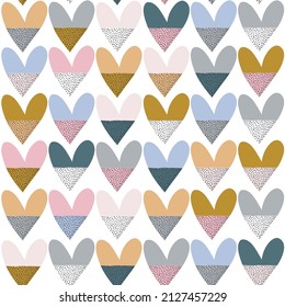 Creative abstract seamless pattern with colourful hearts. Modern texture great for fabric, textile, apparel, wallpaper. Vector illustration