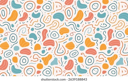 Creative abstract seamless pattern with faces and doodles