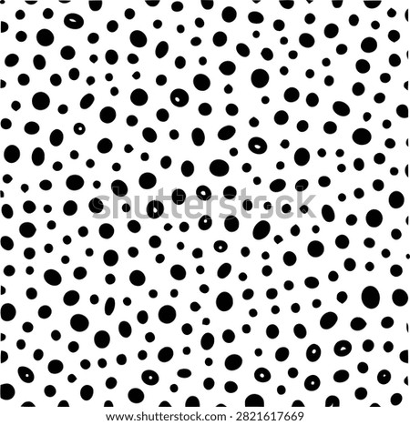 A creative abstract seamless pattern featuring hand drawn black ink polka dots arranged in a random minimal style, perfect for textile design or artistic wallpaper.