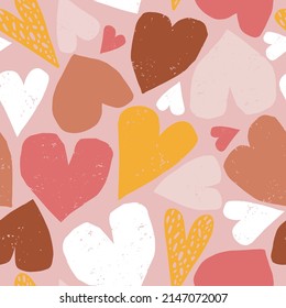 Creative abstract seamless pattern with geometric hearts. Modern heart shape  texture great for fabric, textile, apparel, wallpaper. Vector illustration