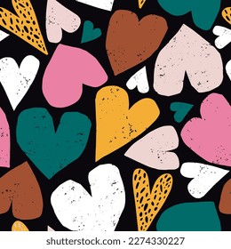 Creative abstract seamless pattern with geometric colourful hearts. Modern heart shape  texture great for fabric, textile, apparel, wallpaper. Vector illustration