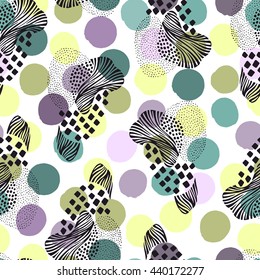 Creative abstract seamless pattern with hand drawn textures. Vector background