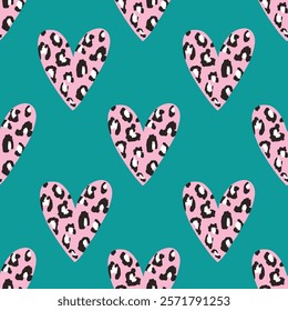 Creative abstract seamless pattern with leopard hearts. Modern heart shape texture great for fabric, textile, apparel, wallpaper. Vector illustration