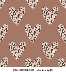 Creative abstract seamless pattern with leopard hearts. Modern heart shape texture great for fabric, textile, apparel, wallpaper. Vector illustration