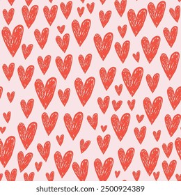 Creative abstract seamless pattern with pencil drawn hearts. Modern heart texture great for fabric, textile, apparel, wallpaper. Vector illustration