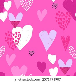 Creative abstract seamless pattern with pink hearts. Modern heart shape texture great for fabric, textile, apparel, wallpaper. Vector illustration