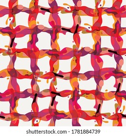 Creative abstract seamless pattern with splashing colors and vibrant stripes, vector repeat background design for web and print