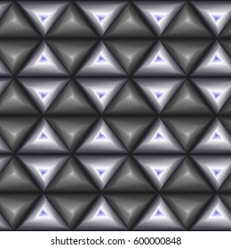 Creative abstract seamless vector pattern with concentric triangle shapes forming whirling sequences in grey and bluish hues