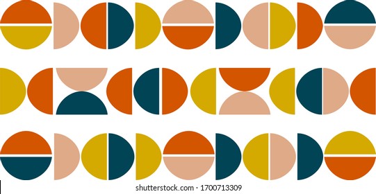Creative abstract semicircles pattern background. Minimalist colorful geometric sealess pattern on white. Vector poster, wallpaper.