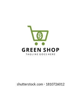 Creative abstract shopping chart with leaf Logo icon Template