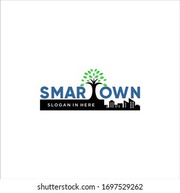 creative abstract smart town logo design,tree in city