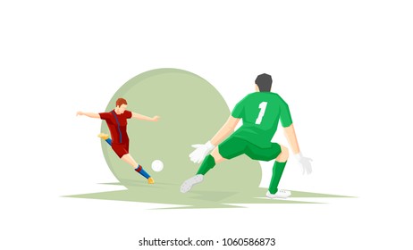 Creative abstract soccer player. Soccer goalkeeper catches the ball. Flat Vector illustration