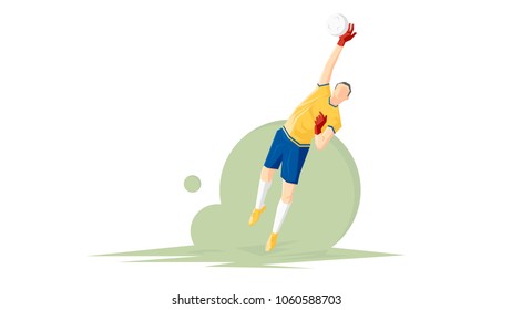 Creative abstract soccer player. Soccer goalkeeper catches the ball. Flat Vector illustration
