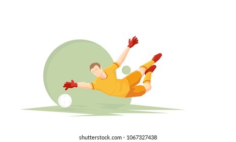 Creative abstract soccer player. Soccer goalkeeper catches the ball. Flat Vector illustration