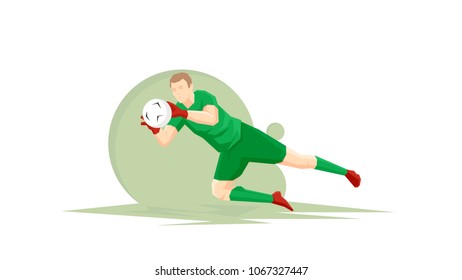 Creative abstract soccer player. Soccer goalkeeper catches the ball. Flat Vector illustration