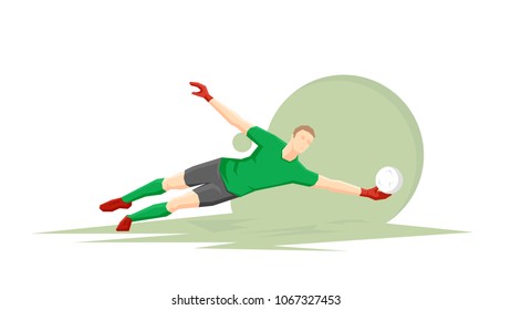 Creative abstract soccer player. Soccer goalkeeper catches the ball. Flat Vector illustration