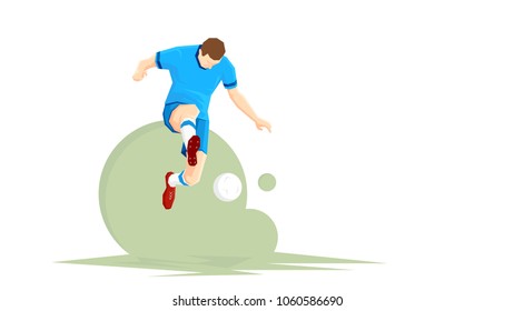 Creative abstract soccer player. Soccer Player Kicking Ball. Flat Vector illustration