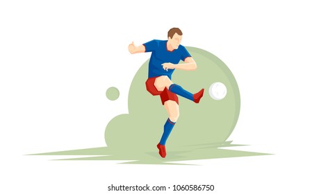 Creative abstract soccer player. Soccer Player Kicking Ball. Flat Vector illustration