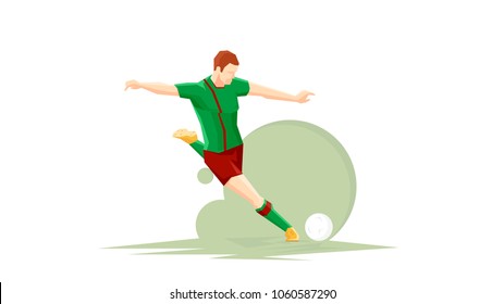 Creative abstract soccer player. Soccer Player Kicking Ball. Flat Vector illustration