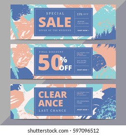 Creative abstract social media web banners for website header or newsletter ad. Email promotion or sale background for online shop. Promotional offer flyer layout. Vector template design.