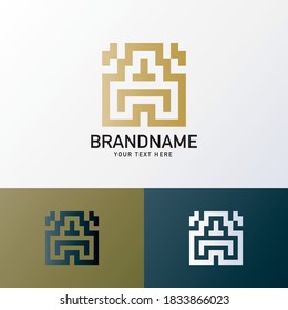 Creative Abstract Square Tech logo Pixel Design. Digital data box logo design Vector Stock