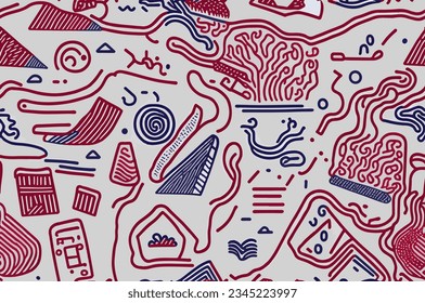 Creative abstract style art background for children or trendy design with basic shapes. Simple childish scribble wallpaper print, miscellaneous