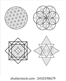 Creative abstract style art background objects. Retro futuristic vector minimalistic Posters with silhouette basic figures, extraordinary graphic elements of geometrical shapes composition. 