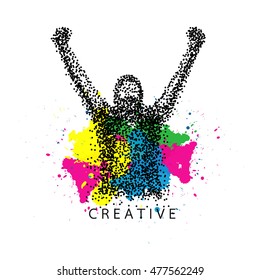 Creative abstract successful man from dot