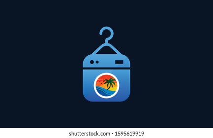 Creative abstract Sun beach Laundry logo. This logo icon incorporate with Sun beach and Laundry machine icon in the creative way.