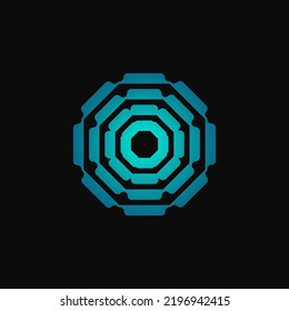 creativo símbolo abstracto logotipo diseño de iconos ideas vectoriales. plantilla de diseño de vector de negocio con logotipo icónico de círculo digital. símbolo de marca futurista diseño de imagen vectorial con fondo oscuro
