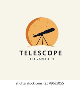 creative abstract telescope silhouette and moon logo vector illustration template design